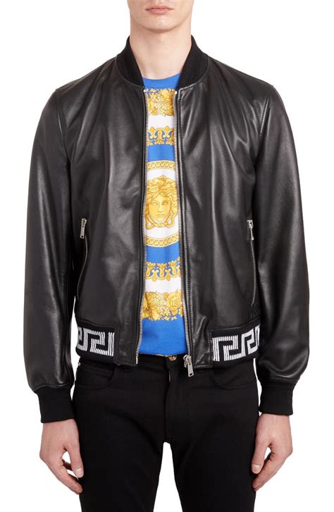 designer bomber jacket versace|Versace classic v2 leather jacket.